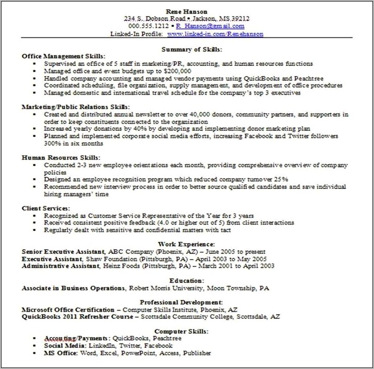 Job Skill Term List For Resume