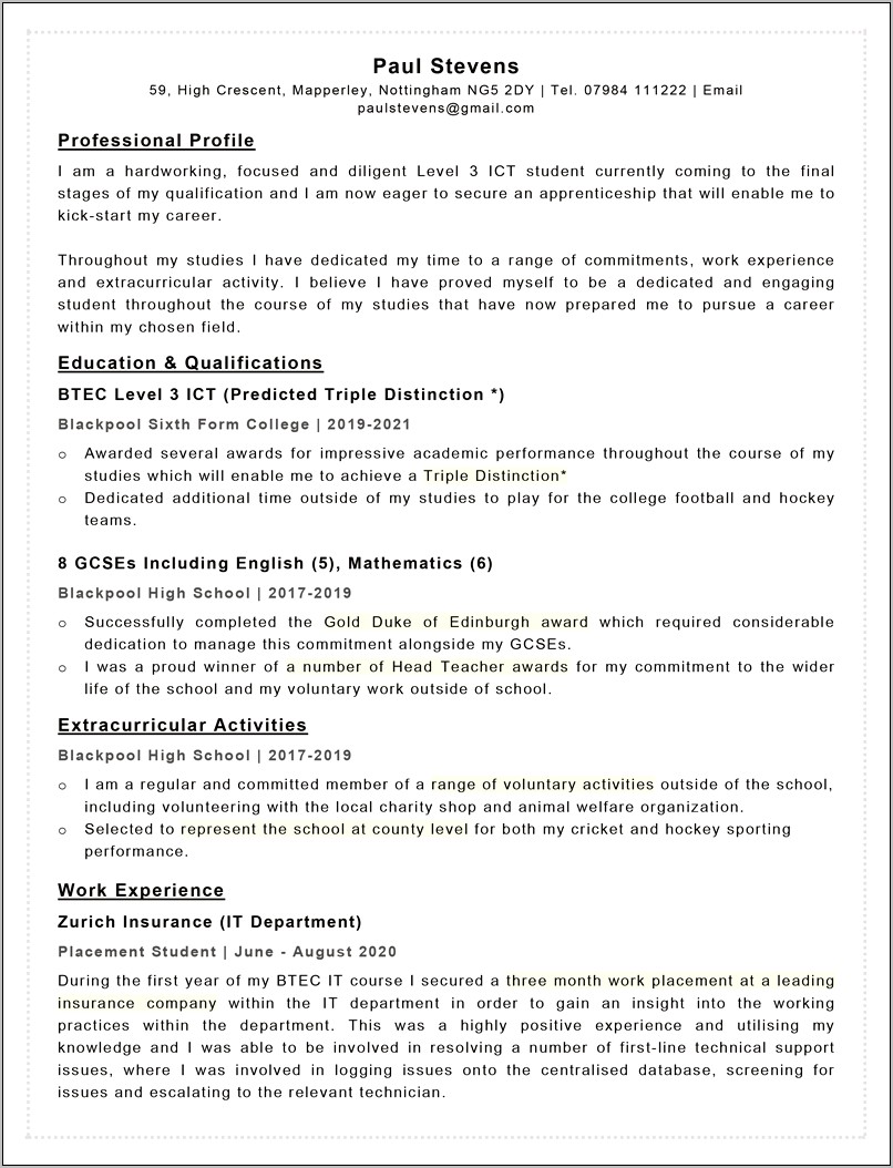 Job Summary For Resume Examples For Apprentice