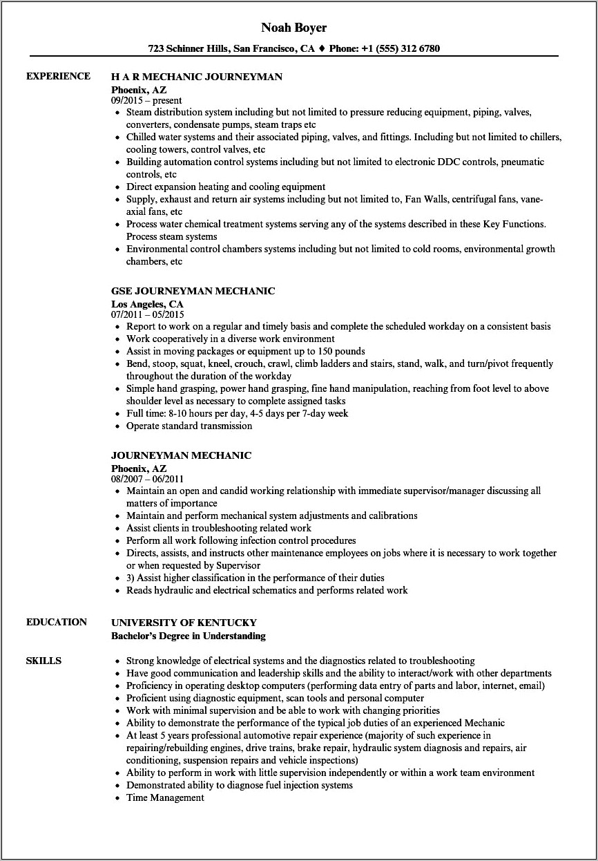 Job Summary For Resume Examples For Journeyman