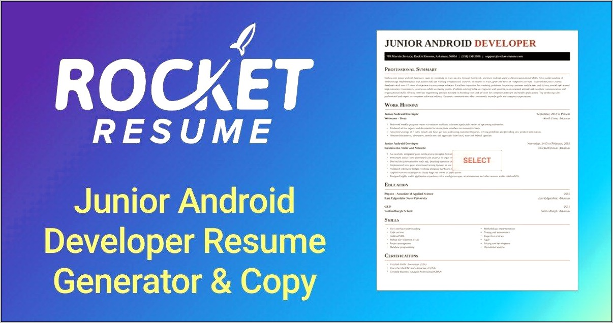 Junior Android Developer Job Resume Entry Level