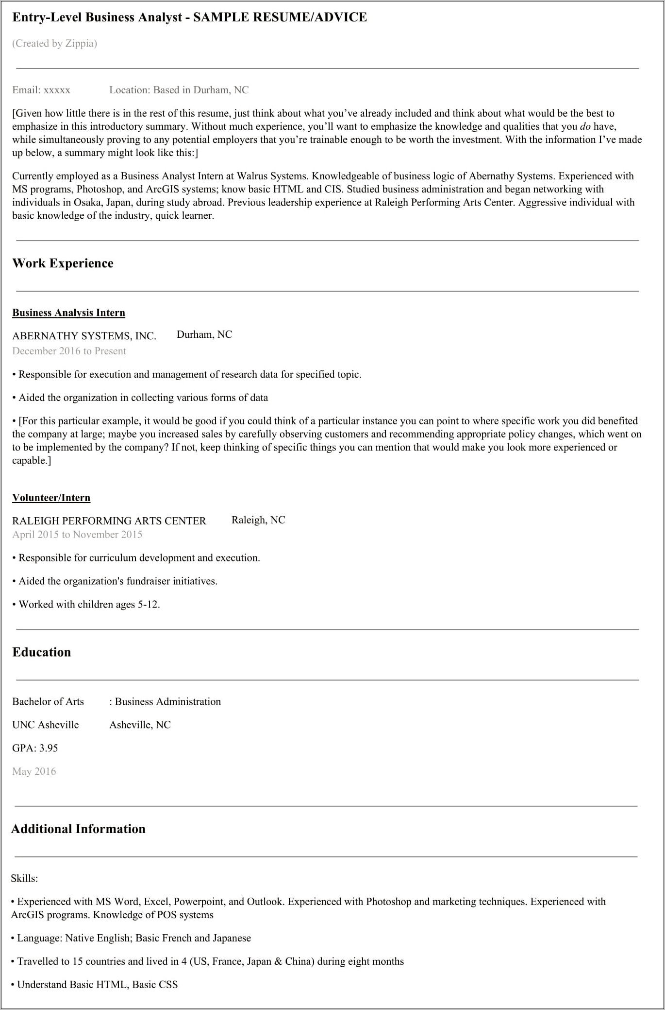 Junior It Business Analyst Sample Resume