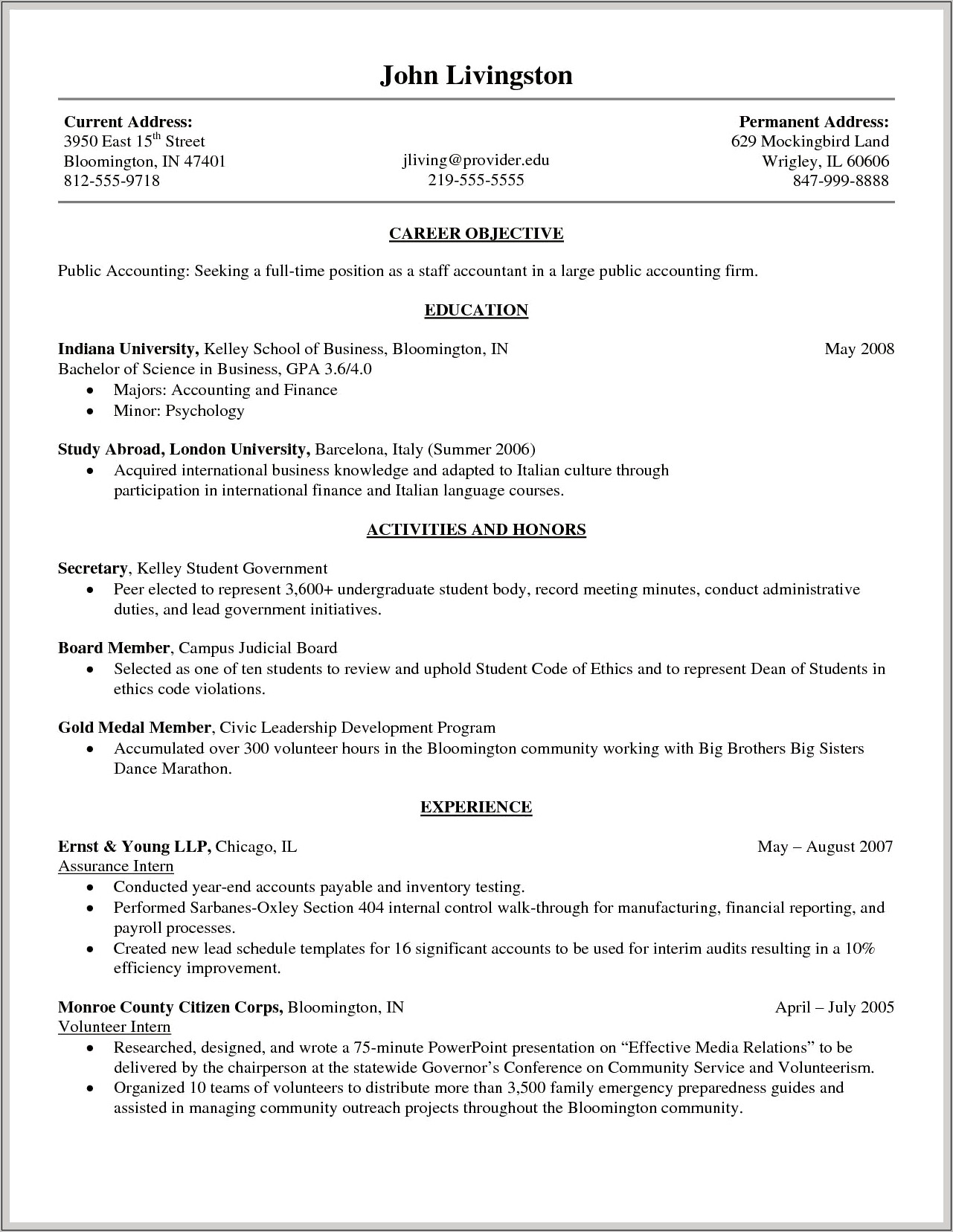 Kelly School Of Business Resume Template