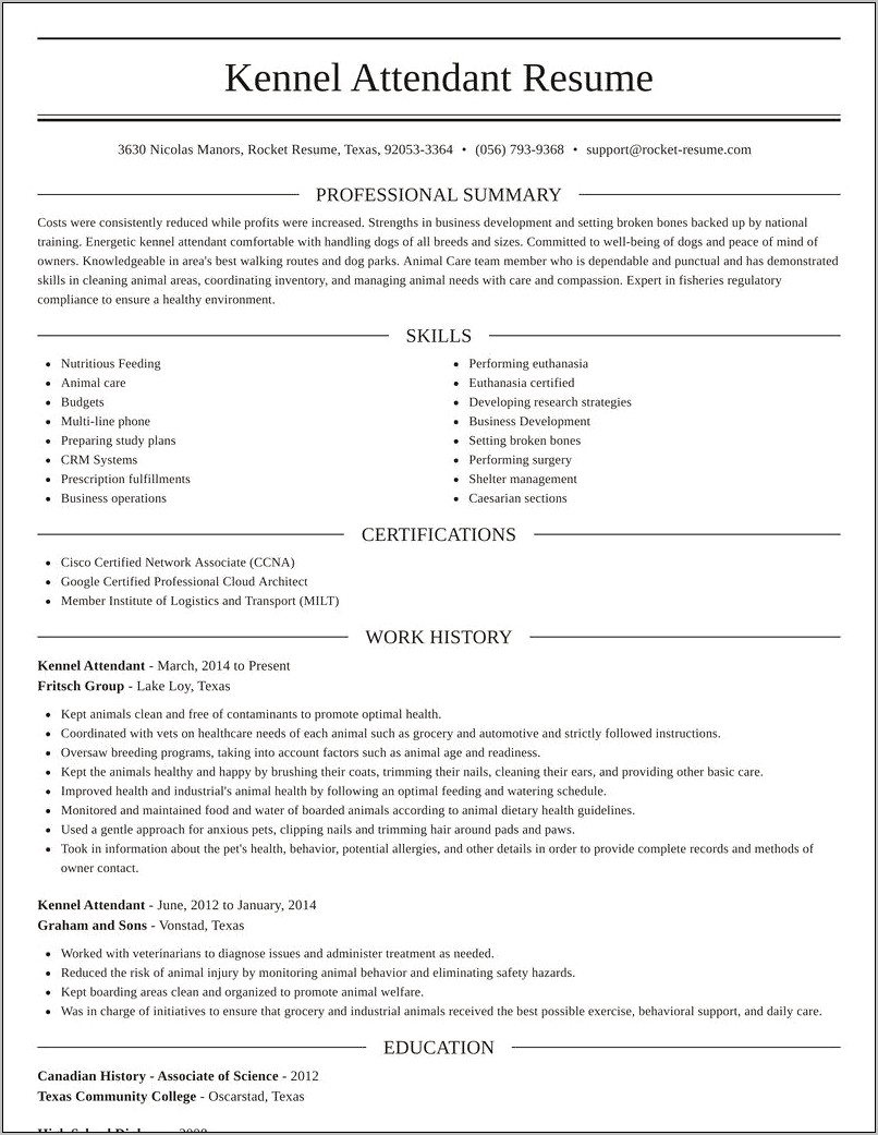 Kennel Assistant Job Description For Resume