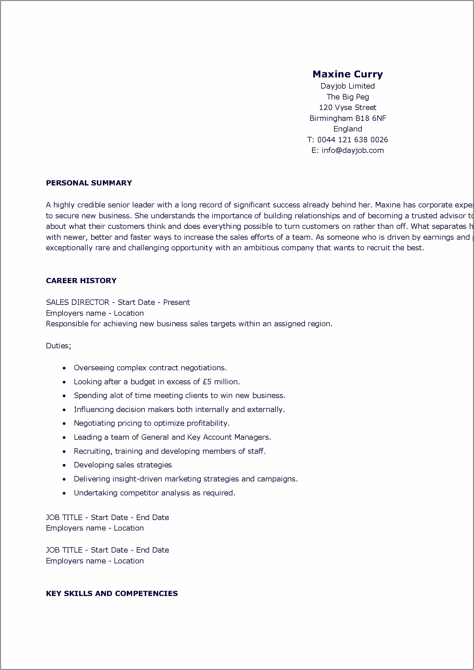 Key Skills And Compentencies For Resume