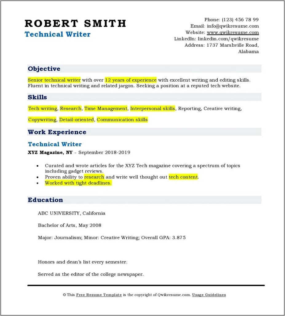 Key Words For A Technical Resume
