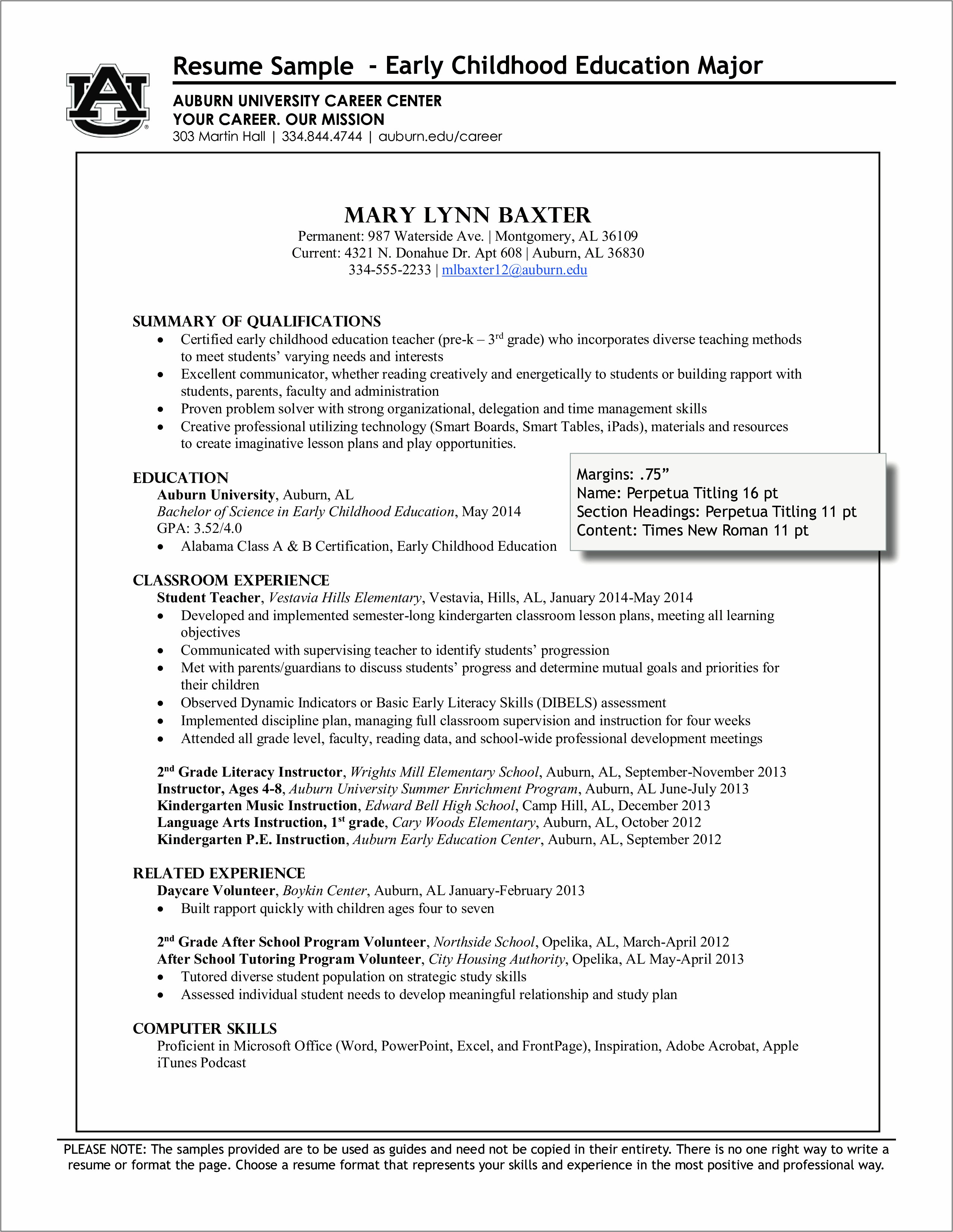 Kindergarten Teacher Job Description Resume Sample