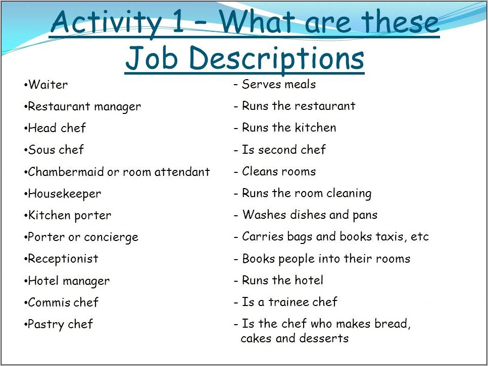 Kitchen Porter Job Description For Resume