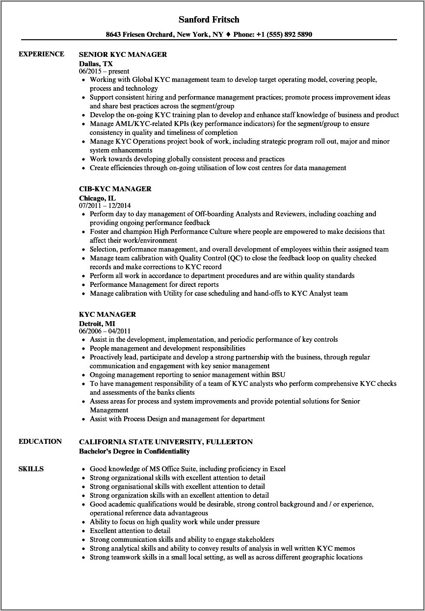 Kyc Analyst Job Skills For Resume