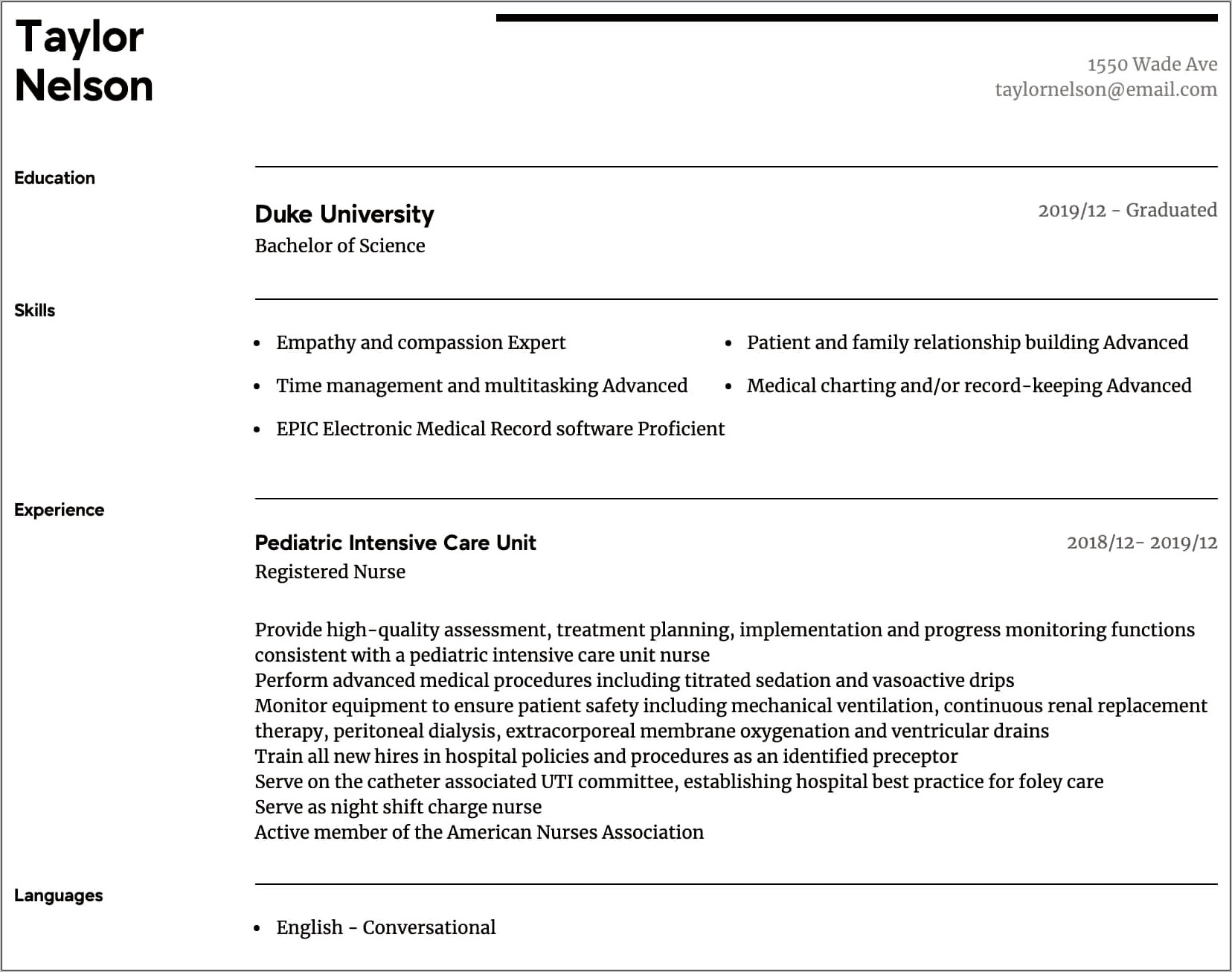 Labor And Delivery Charge Nurse Resume Sample