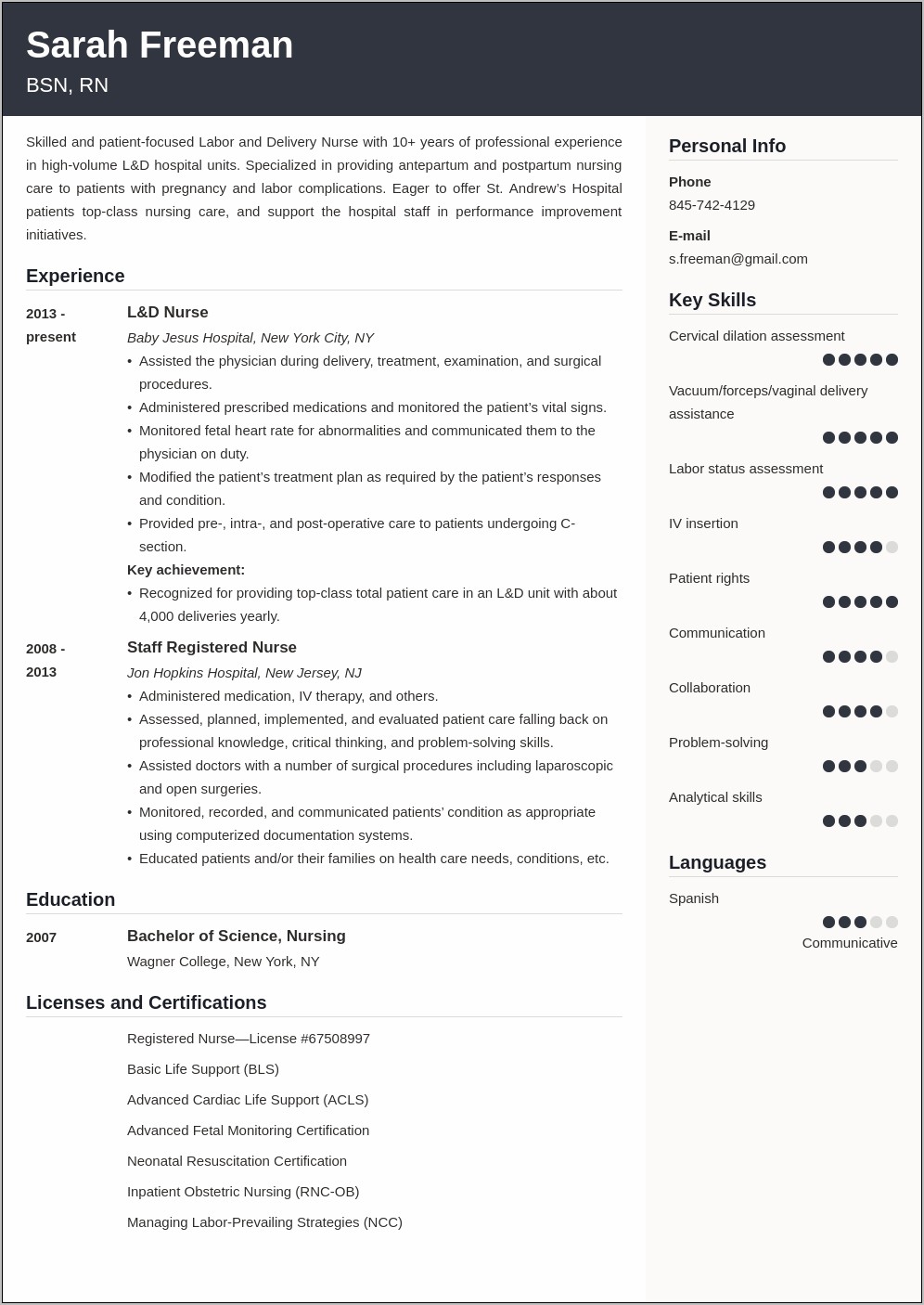 Labor And Delivery Job Description For Resume