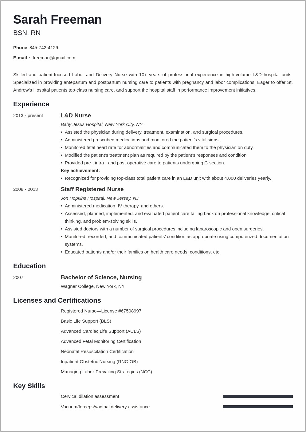 Labor And Delivery Nurse Description For Resume