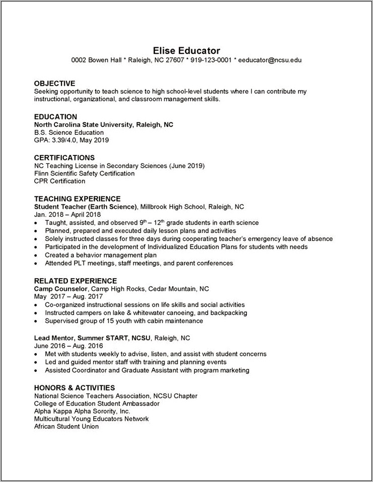 Lack Of Relevant Experience On Resume 2019 2018