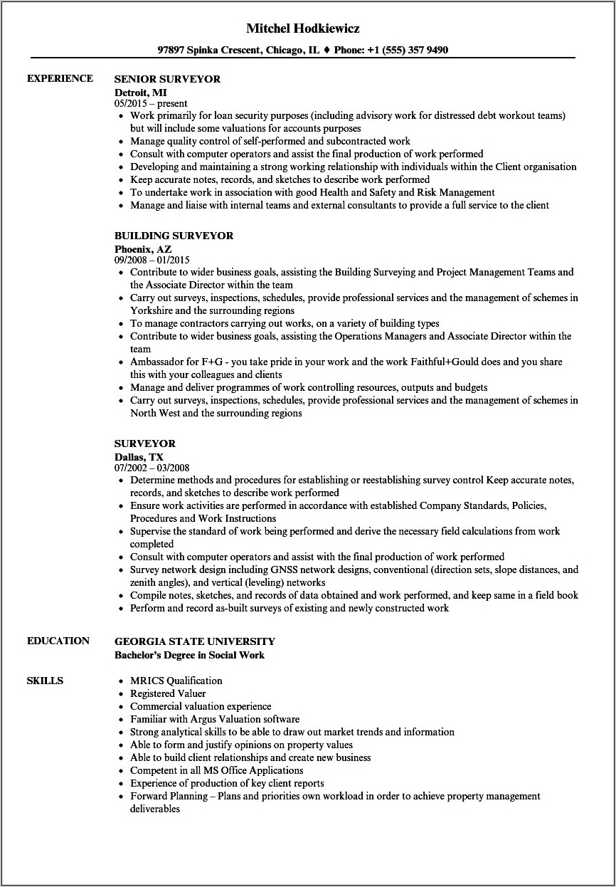 Land Surveyor Job Description Resume
