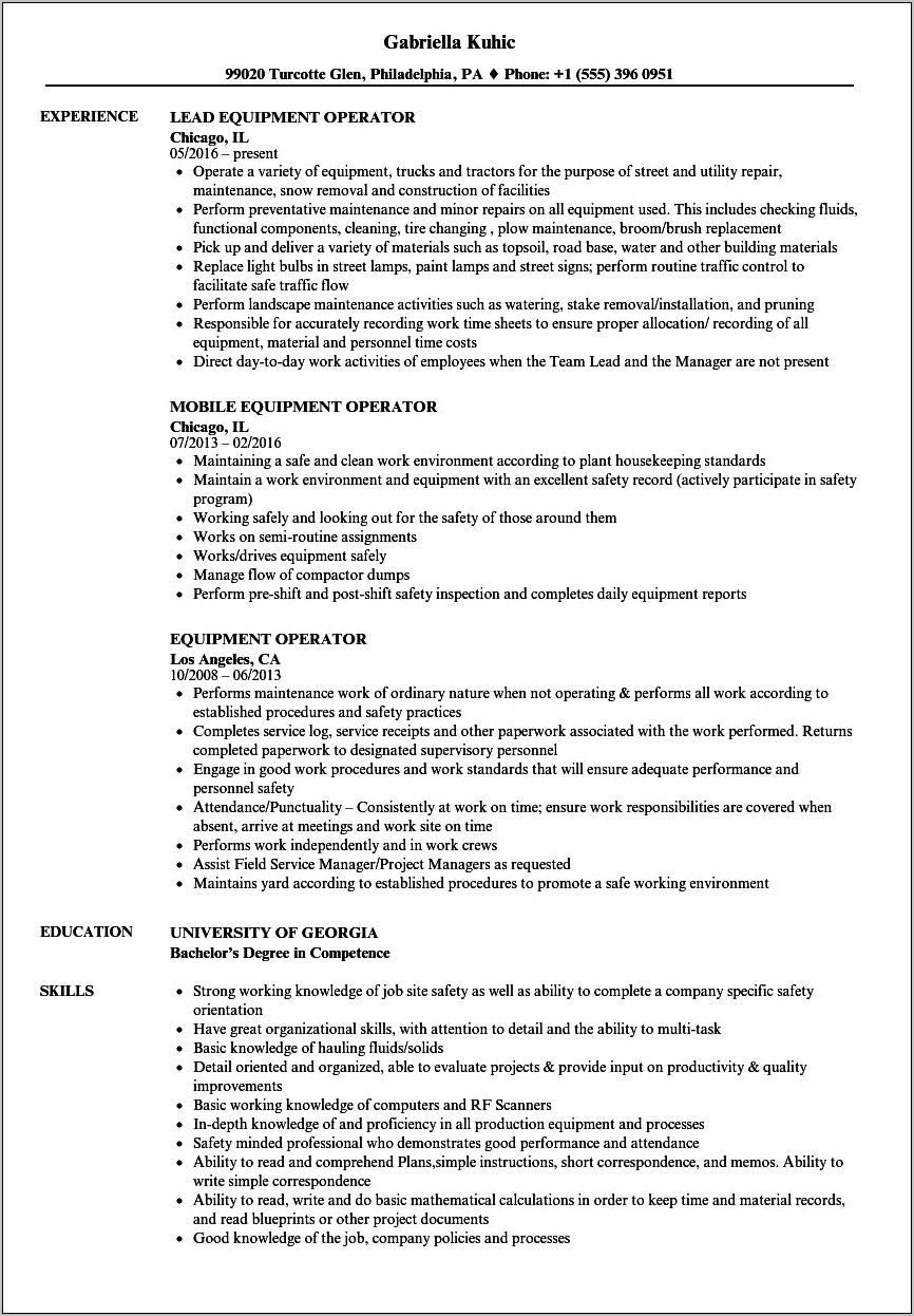 Landscape Technician And Equipment Operator Description For Resume