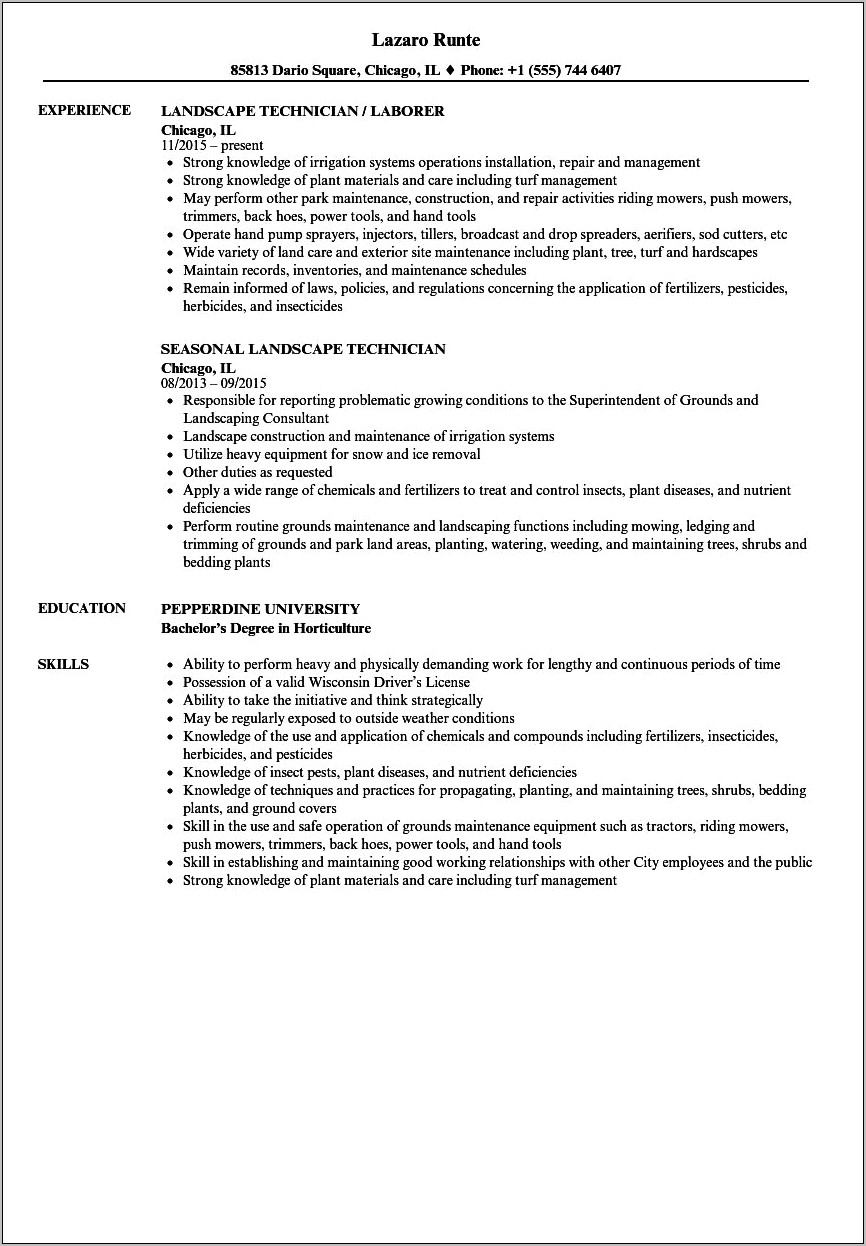 Landscaping Laborer Job Description For Resume