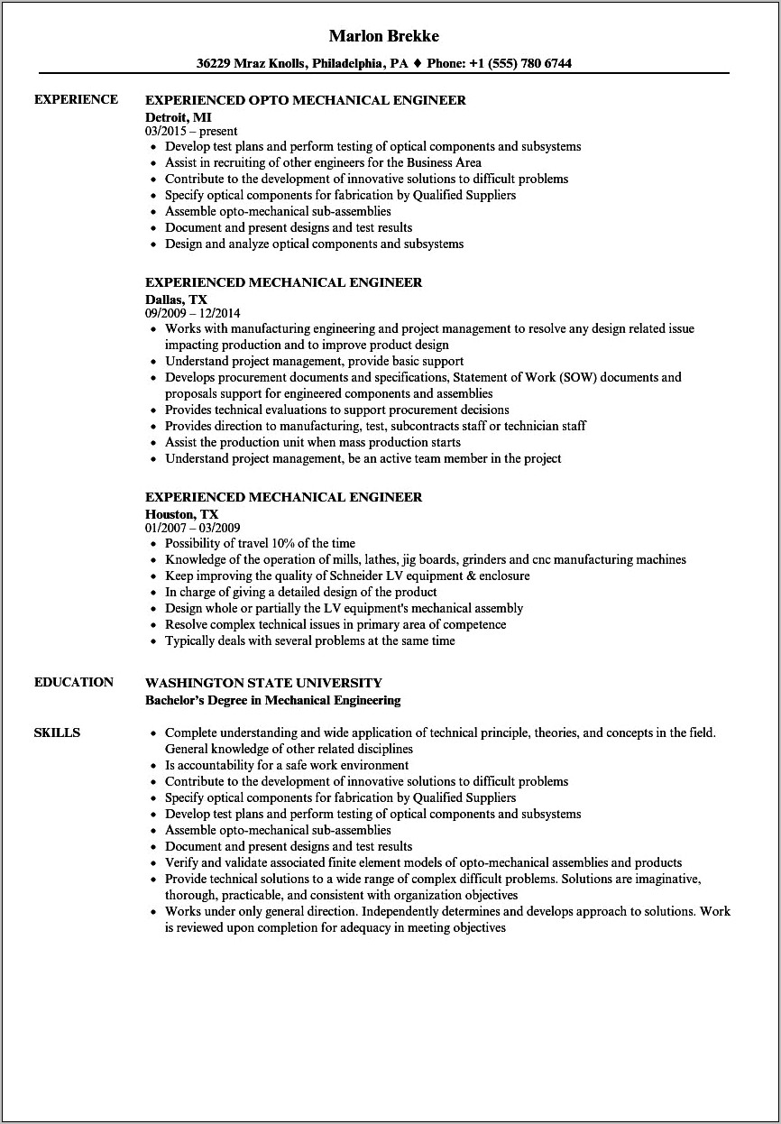 Latest Resume Format For Engineering Jobs