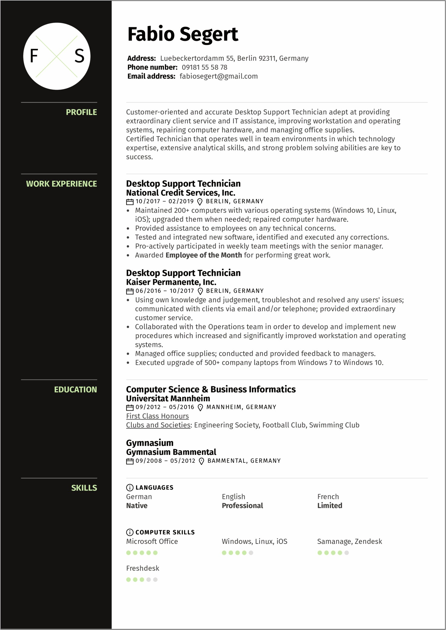 Latest Resume Sample For It Support Specialist