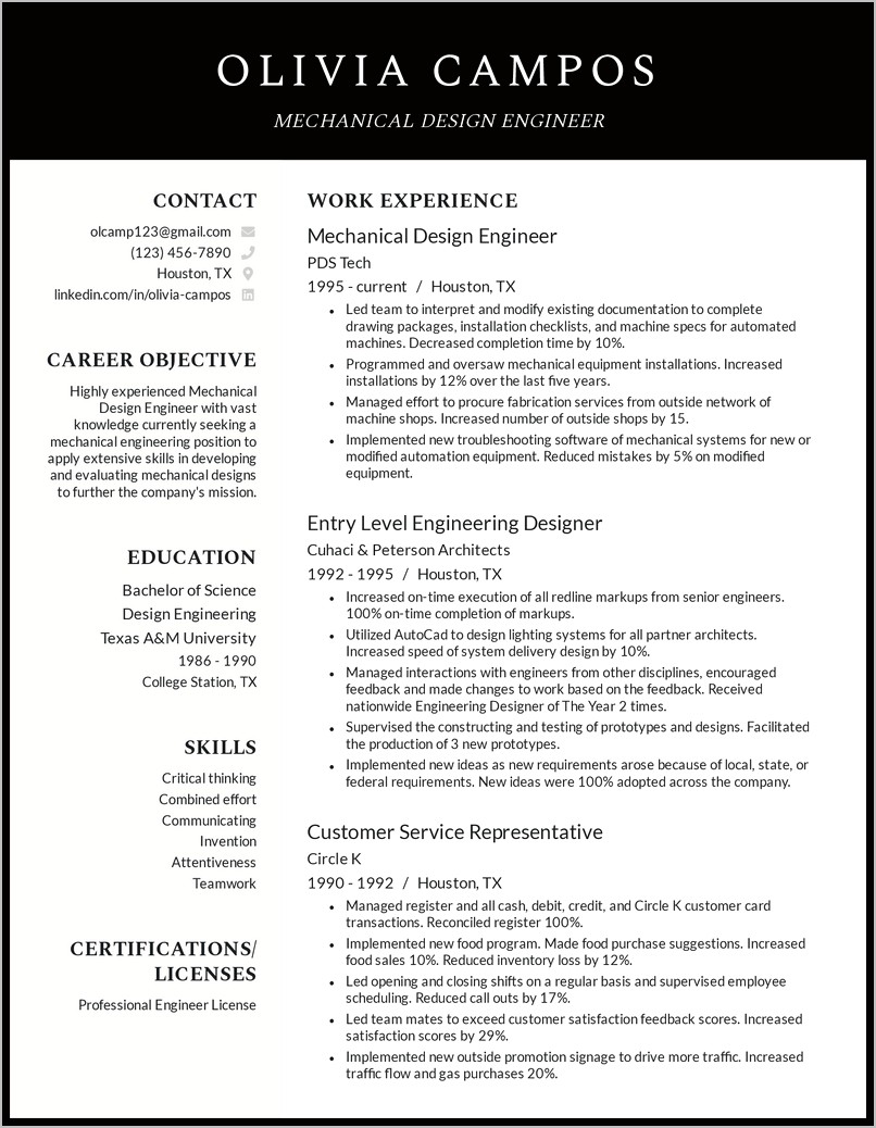 Latest Resume Samples For Freshers Mechanical Engineers