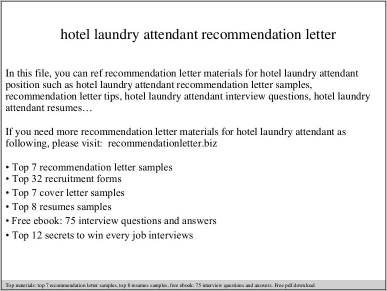 Laundry Attendant Job Description For Resume