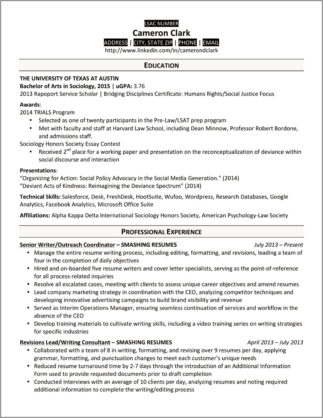 Law Student Resume Objective Sample