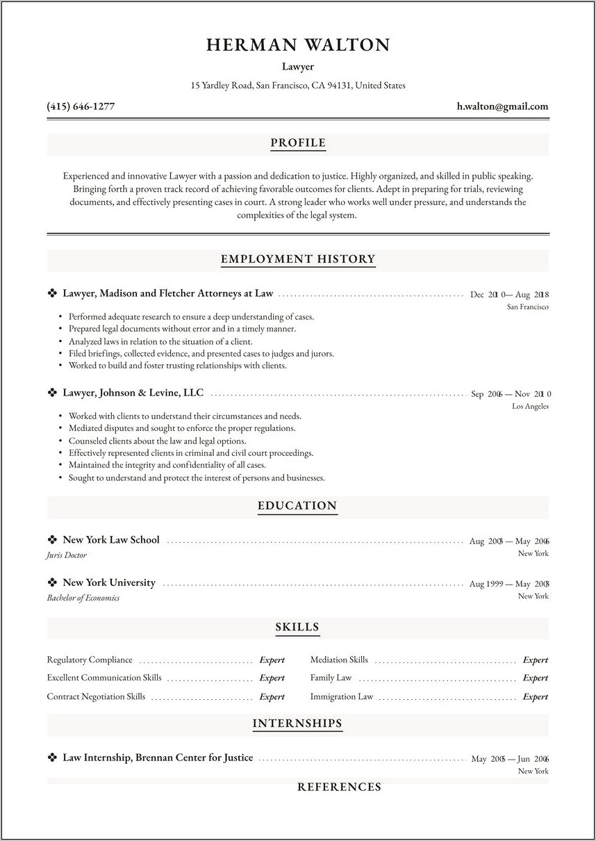 Lawyer Resumes Experience Or Education First