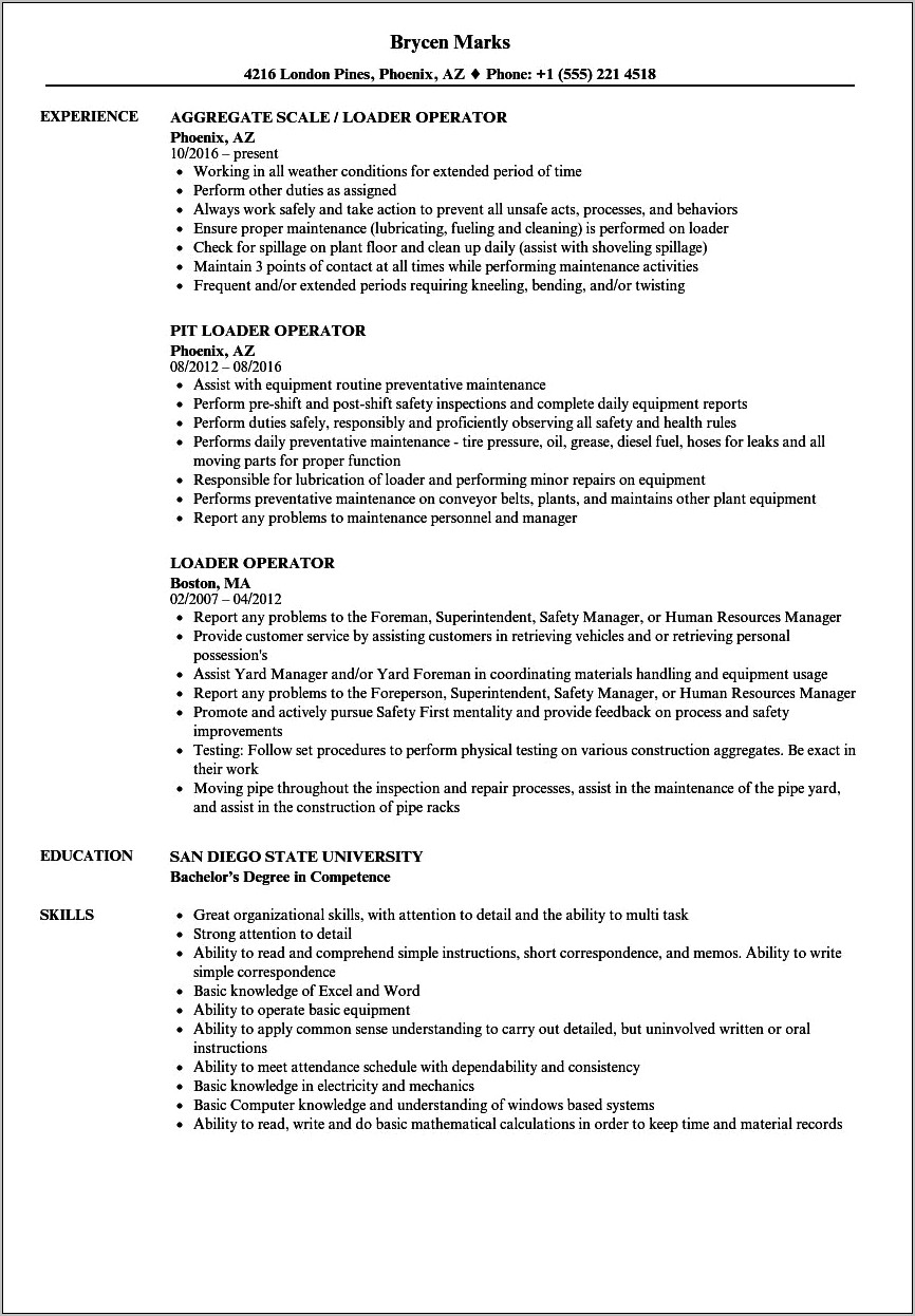 Lead Loader Job Description For Resume