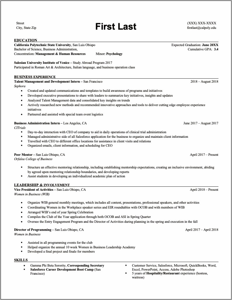 Leadership Experience On A Business School Resume