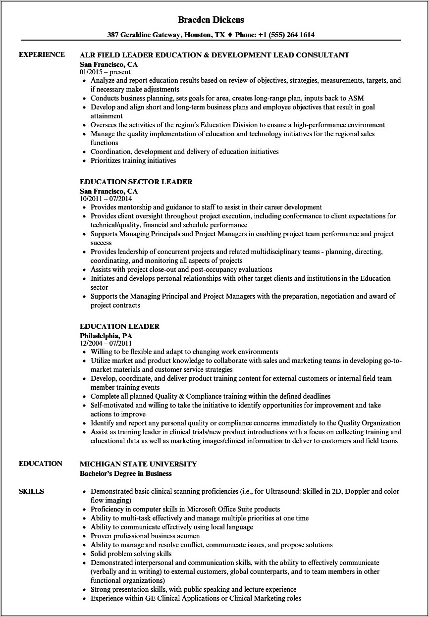 Leadership For High School Student Resume Examples