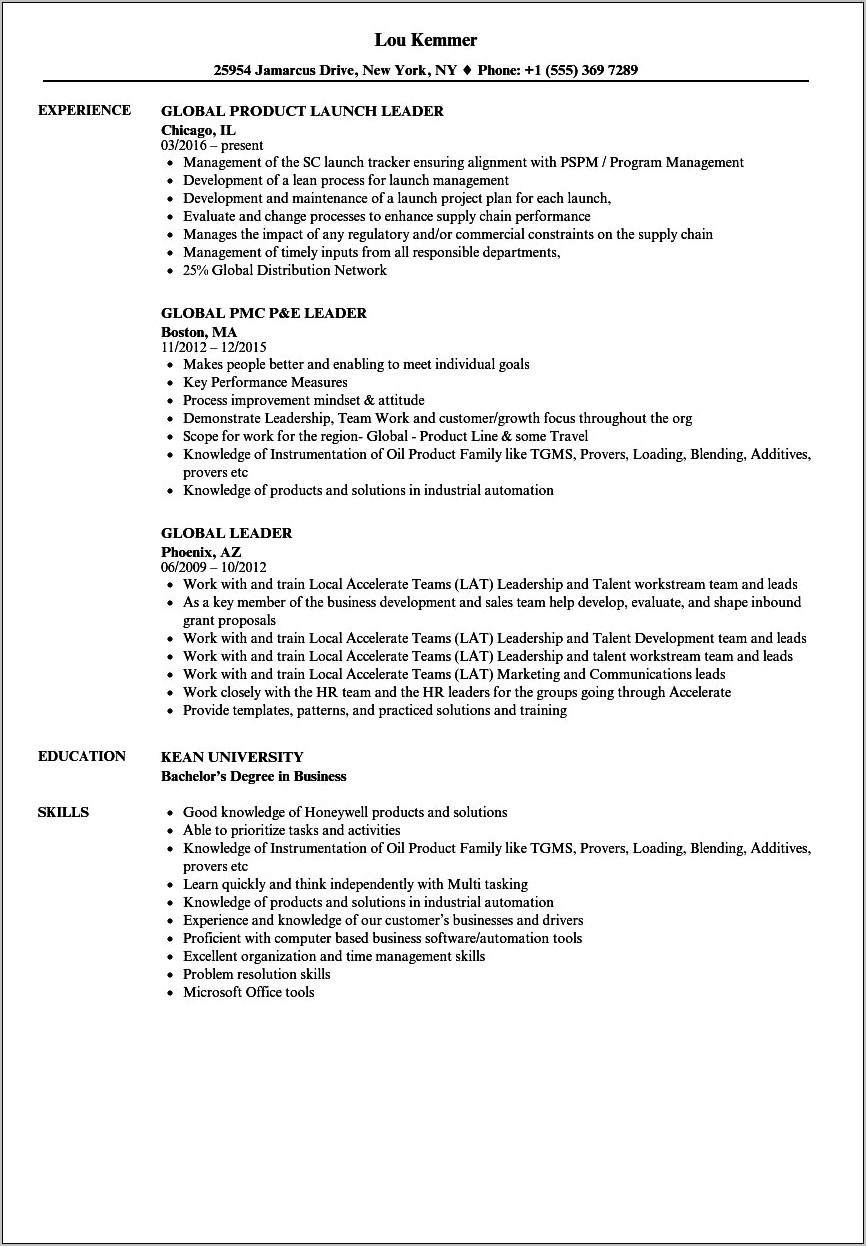 Leadership Section On Resume Examples