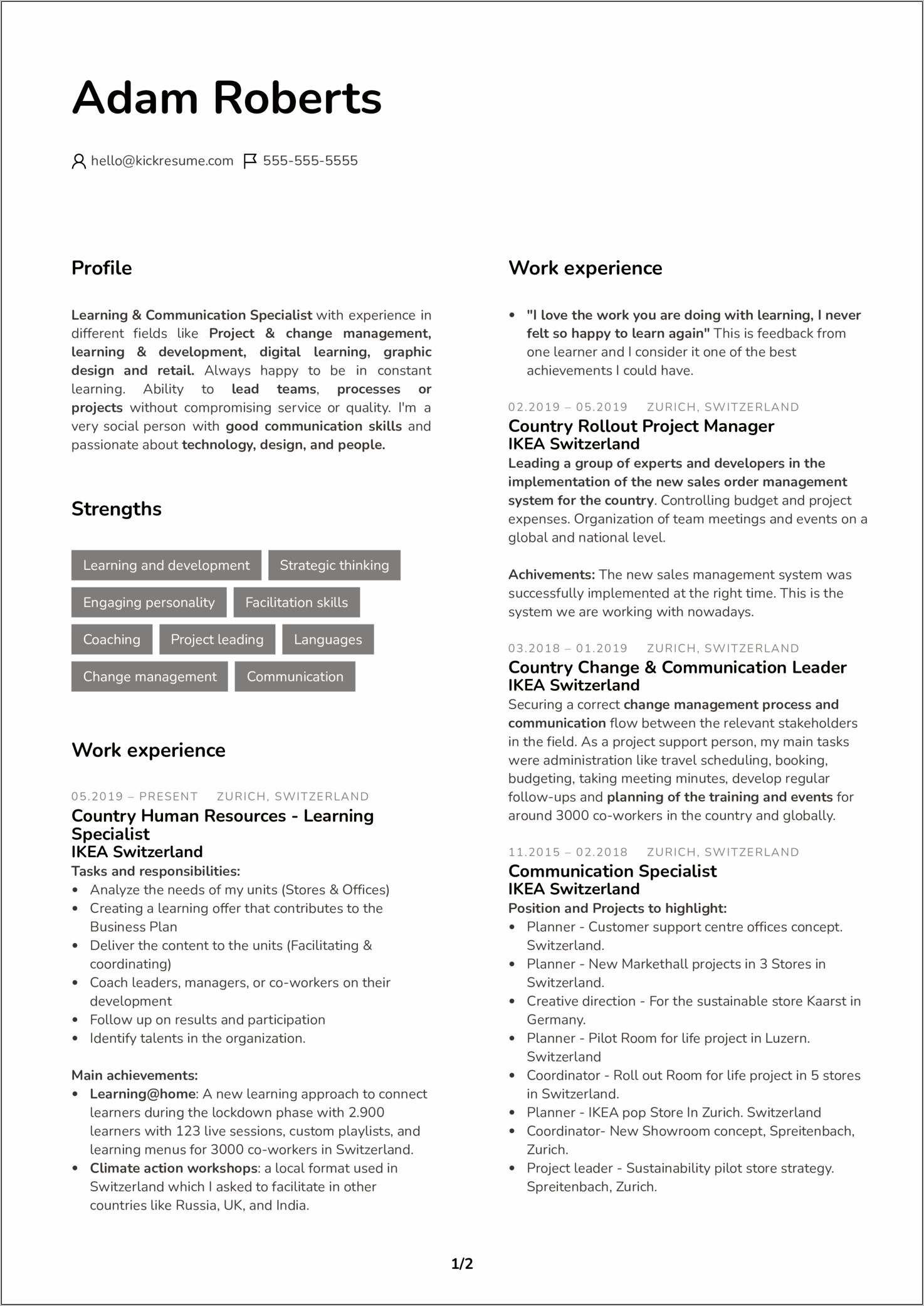 Learning And Development Manager Resume Sample