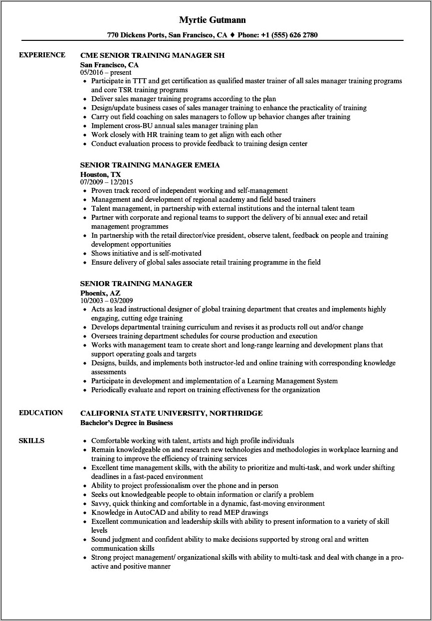 Learning And Development Manager Resume Samples