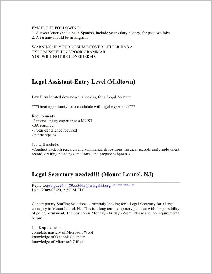 Legal Administrative Assistant Job Description For Resume