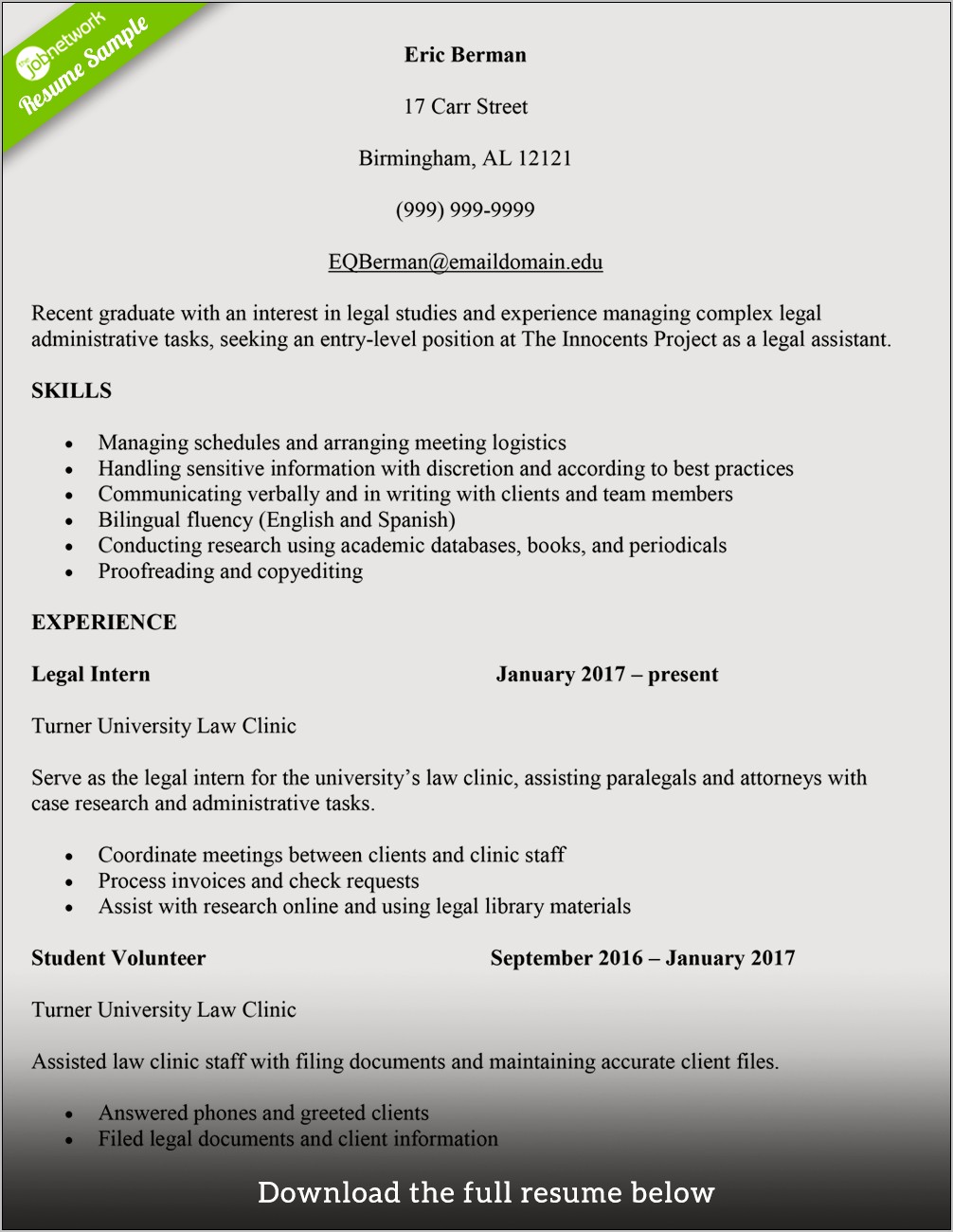 Legal Assistant Resume And Cover Letter