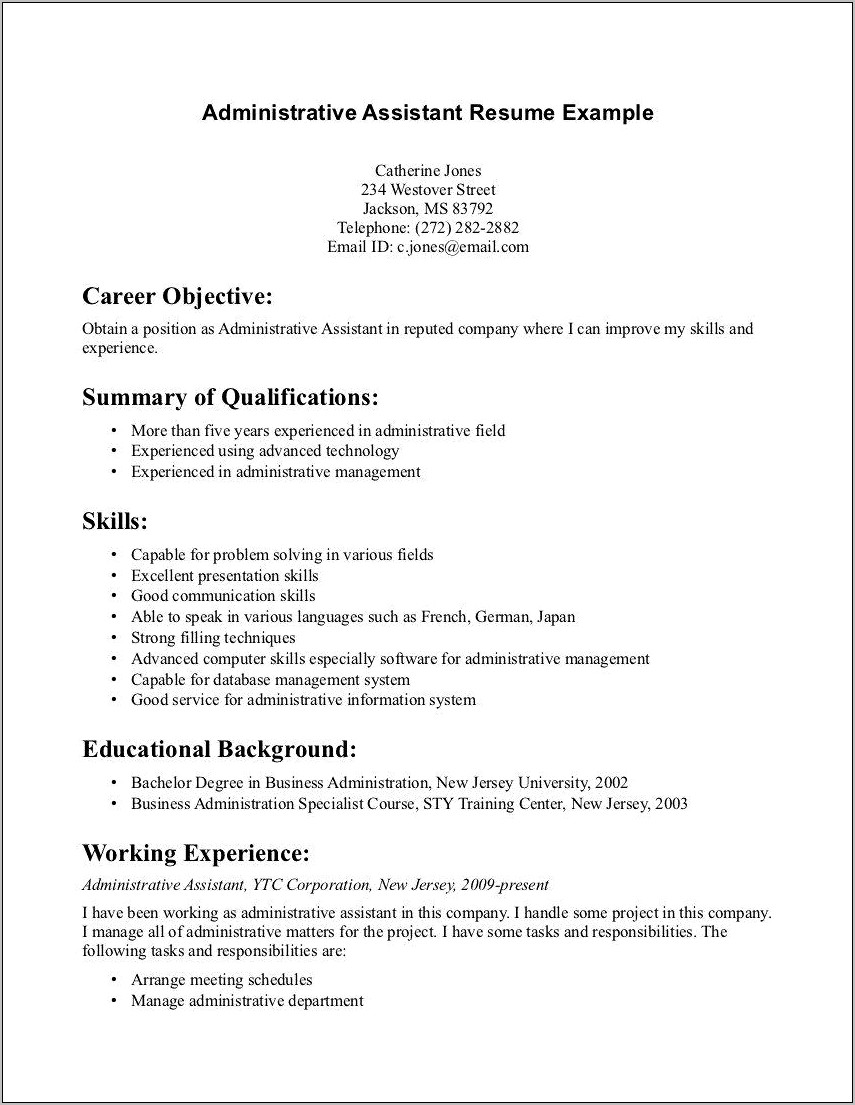 Legal Executive Assistant Resume Objective