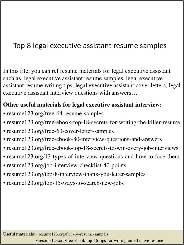 Legal Executive Assistant Resume Samples