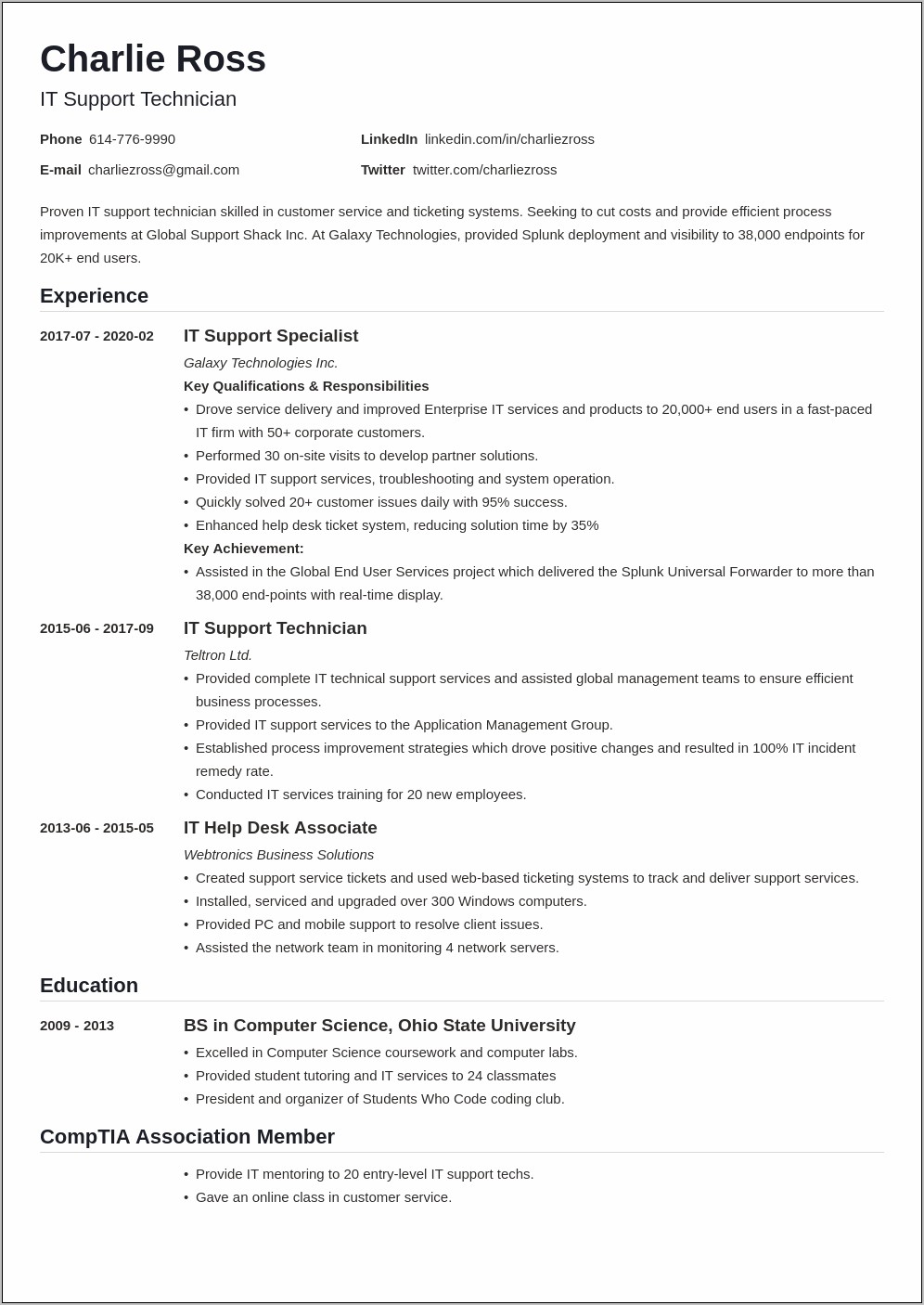 Level 3 Support Technician Resume Samples