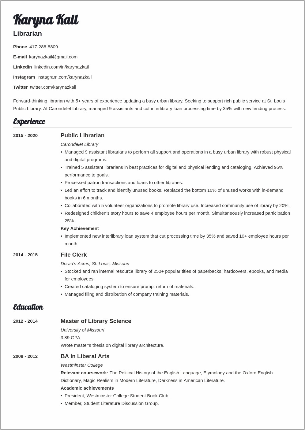 Library Assistant To Librarian Resume With No Experience