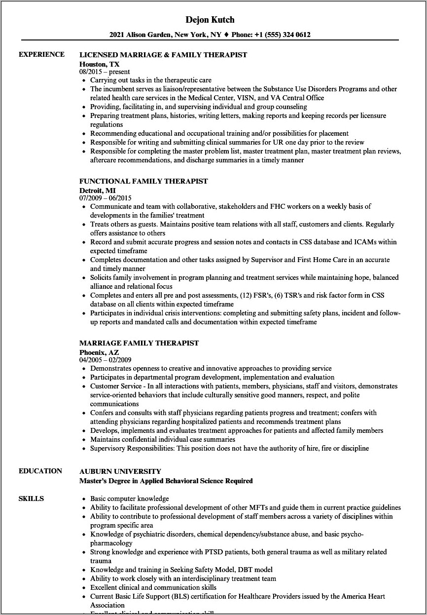 Licensed Mental Health Counselor Resume Examples