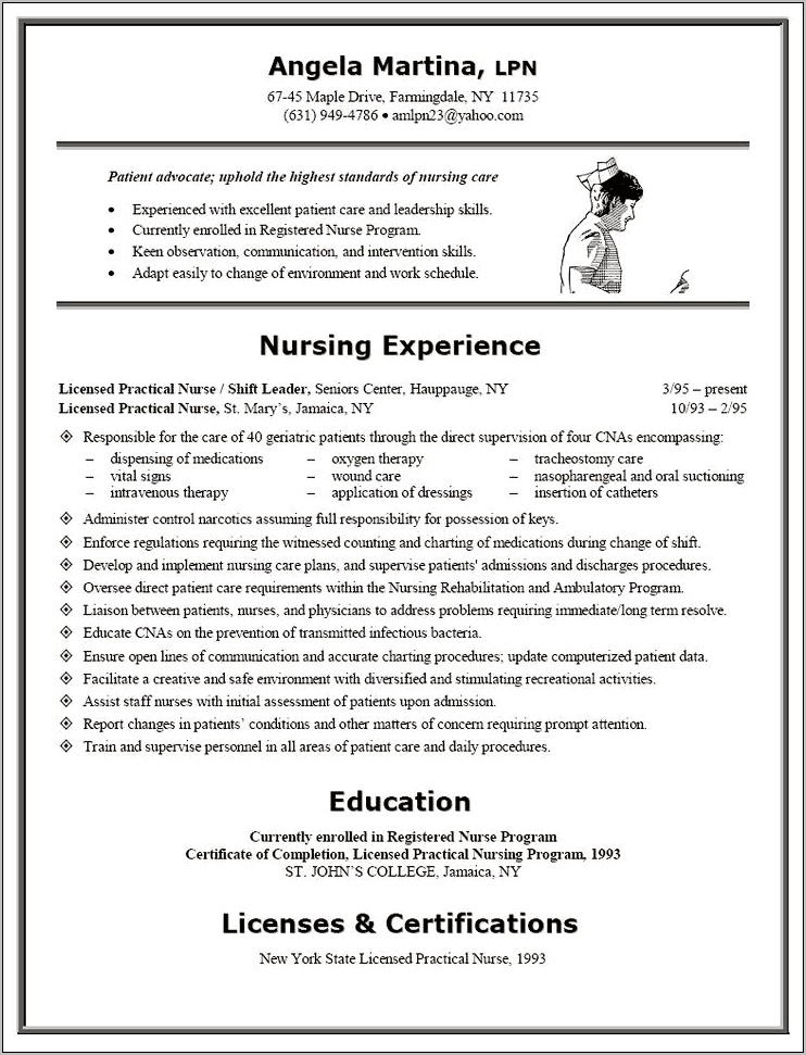 Licensed Practical Nurse Resume Template Samples
