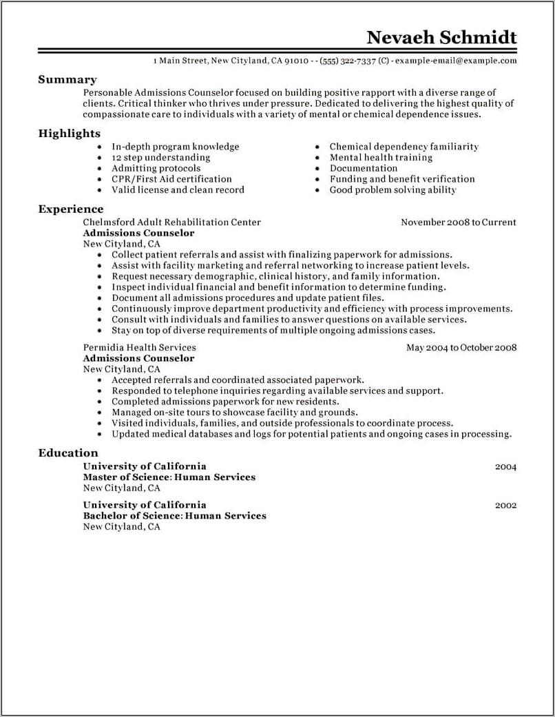 Licensed Professional Counselor Resume Examples