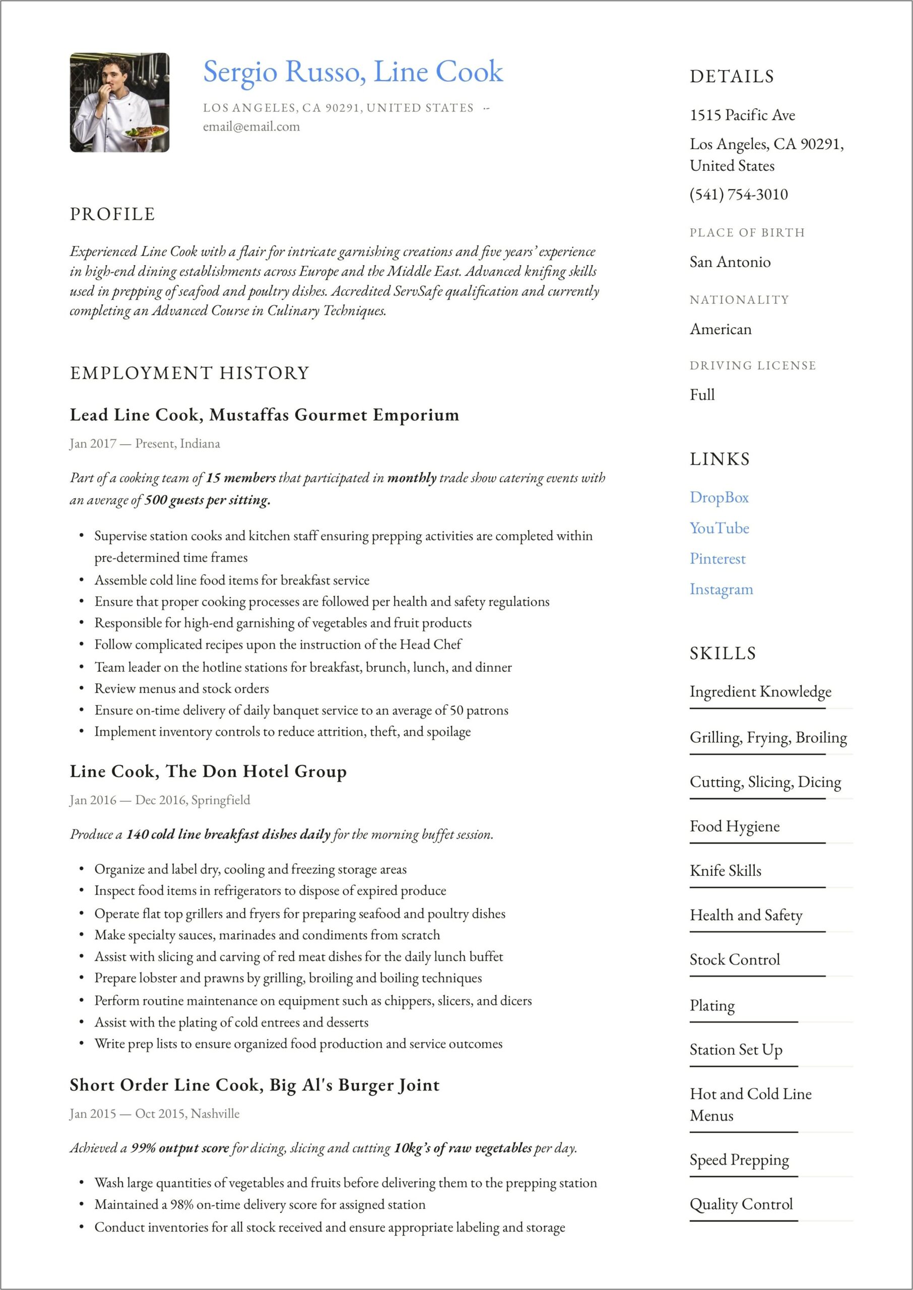 Line Cook Resume Summary Dos And Donts