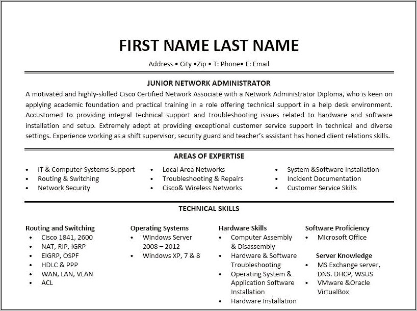 Linux Administrator Sample Resume Vmware