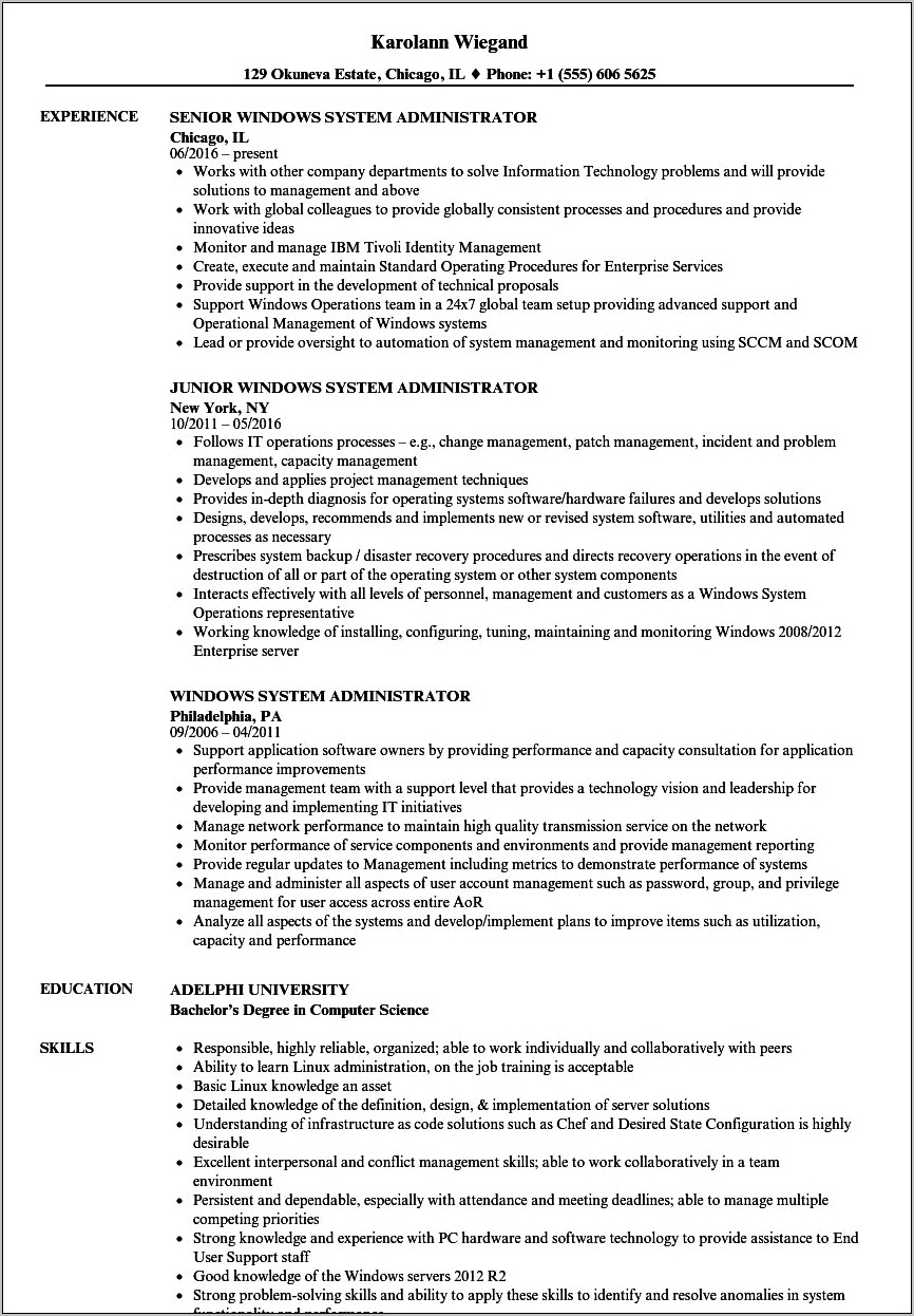 Linux System Administrator 3 Years Experience Resume