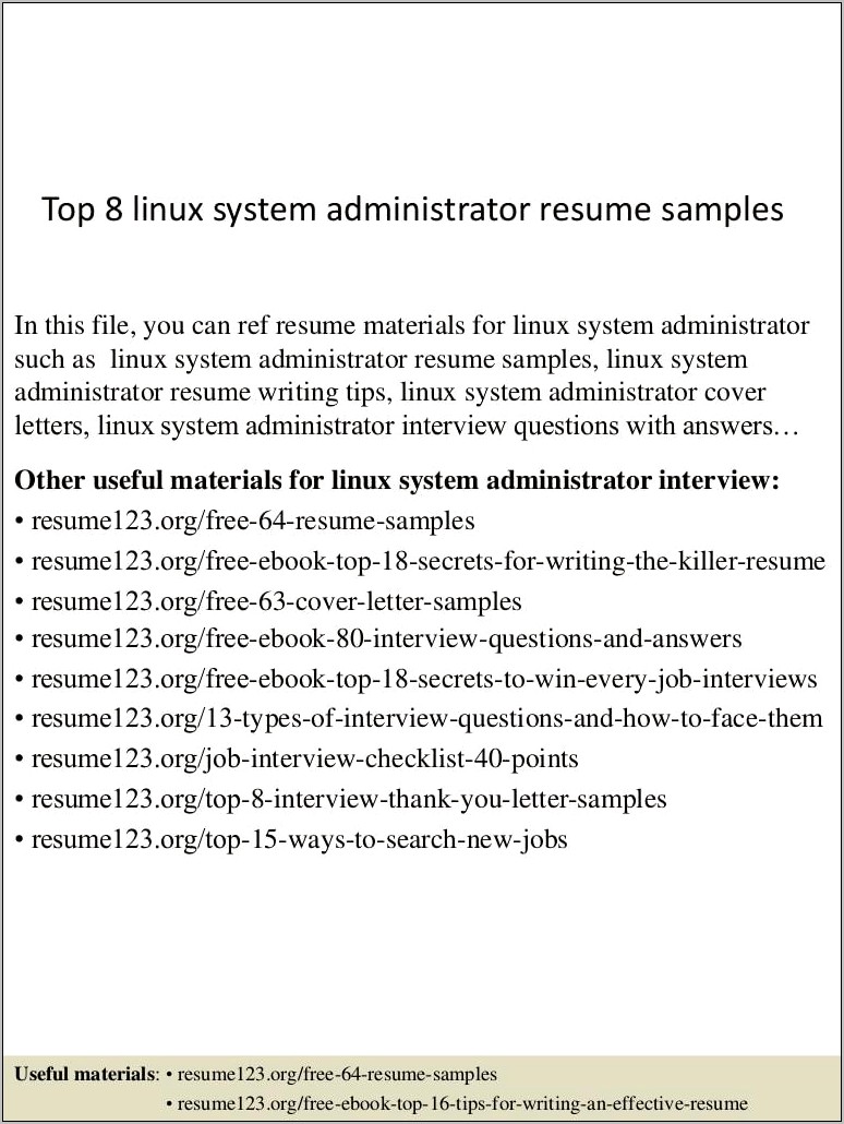 Linux System Administrator Resume Sample Glassdoor
