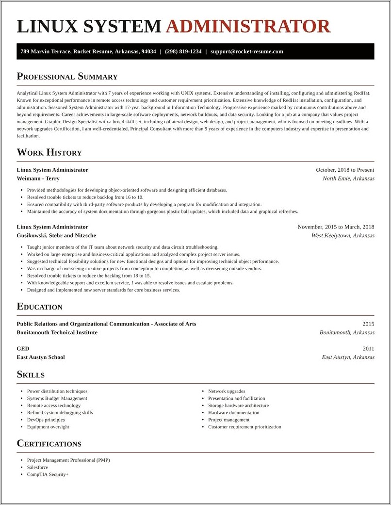 Linux System Administrator Sample Resume 2 Years Experience