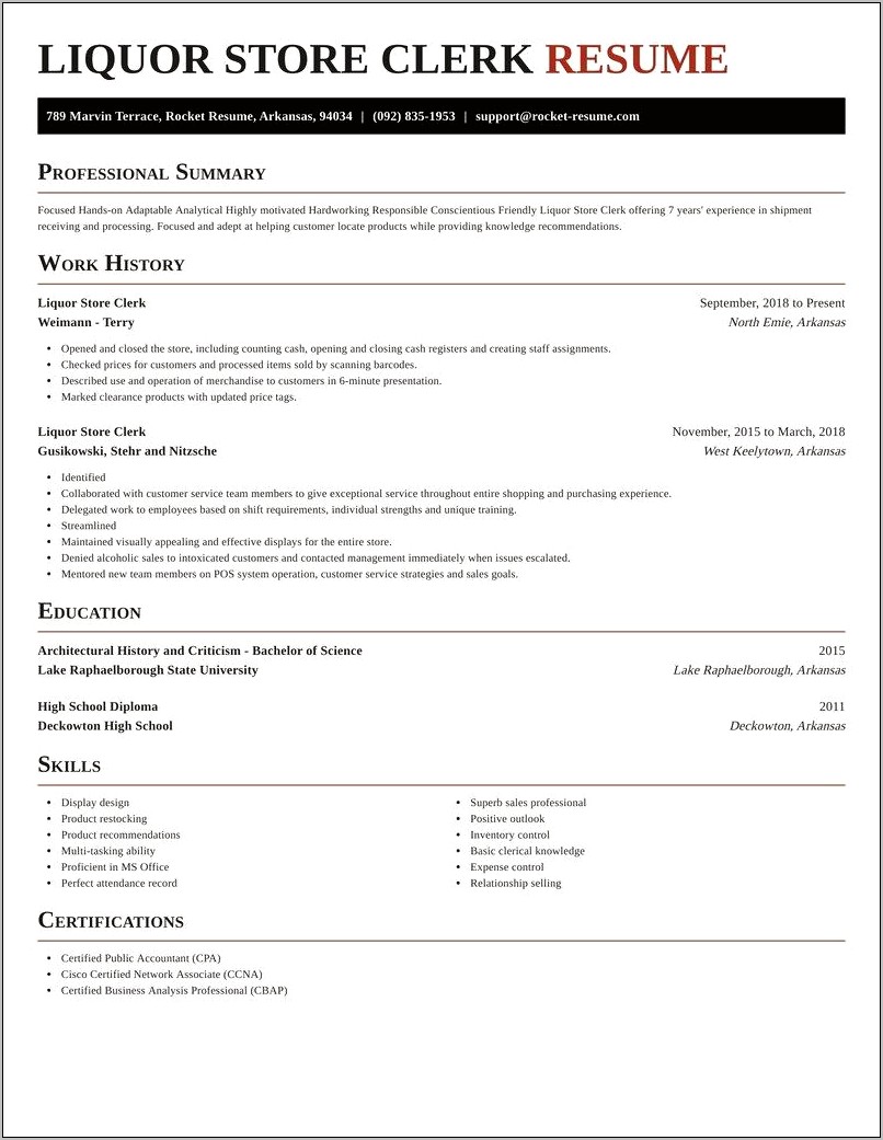 Liquor Store Manager Resume Example