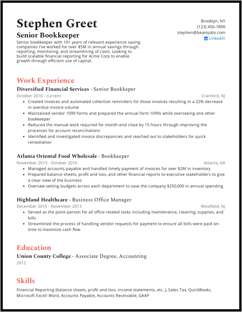 List Accrual As Your Skill Accounting Resume