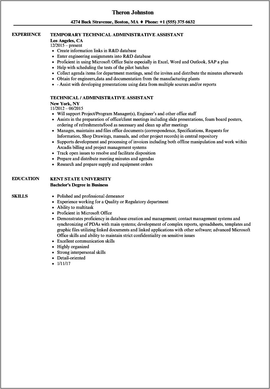 List Of Administrative Skills For Resume
