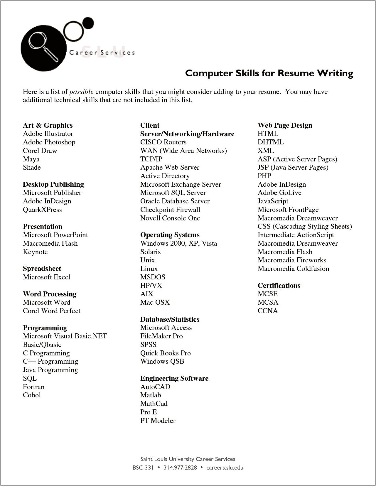 List Of Computer Skills Programs For Resume