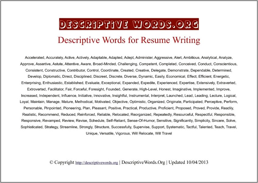 List Of Good Adjectives For Resume